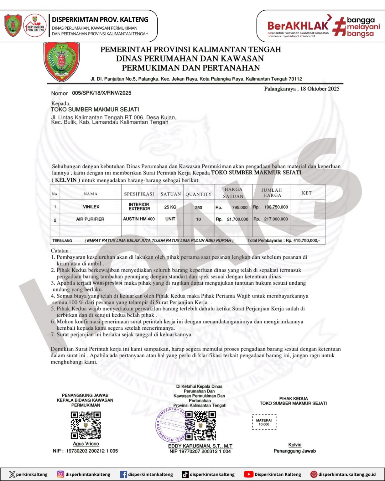Viral Surat Palsu Soal Pengadaan Material, Dinas Perkimtan Kalteng Tegaskan Itu Hoaks!