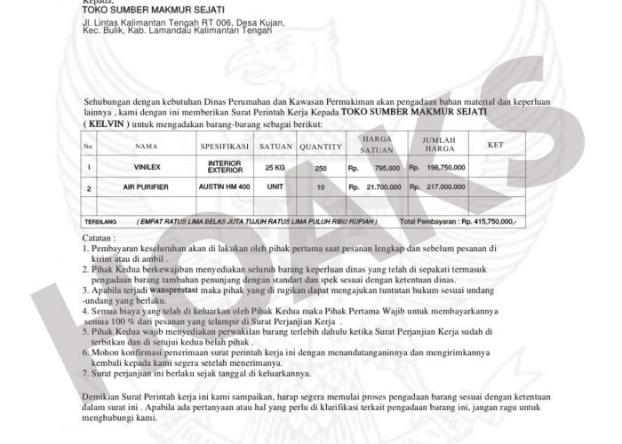 Viral Surat Palsu Soal Pengadaan Material, Dinas Perkimtan Kalteng Tegaskan Itu Hoaks!